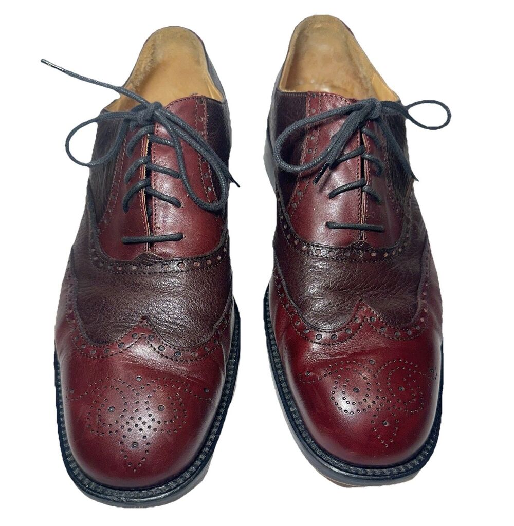 Mario Calugi Mens 11M Burgundy Leather Wingtip Brogue Oxfords Made Italy